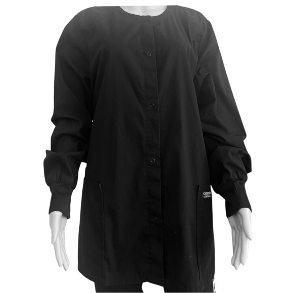 Cherokee Workwear medical top scrub jacket XL black button up front pockets - Picture 1 of 12
